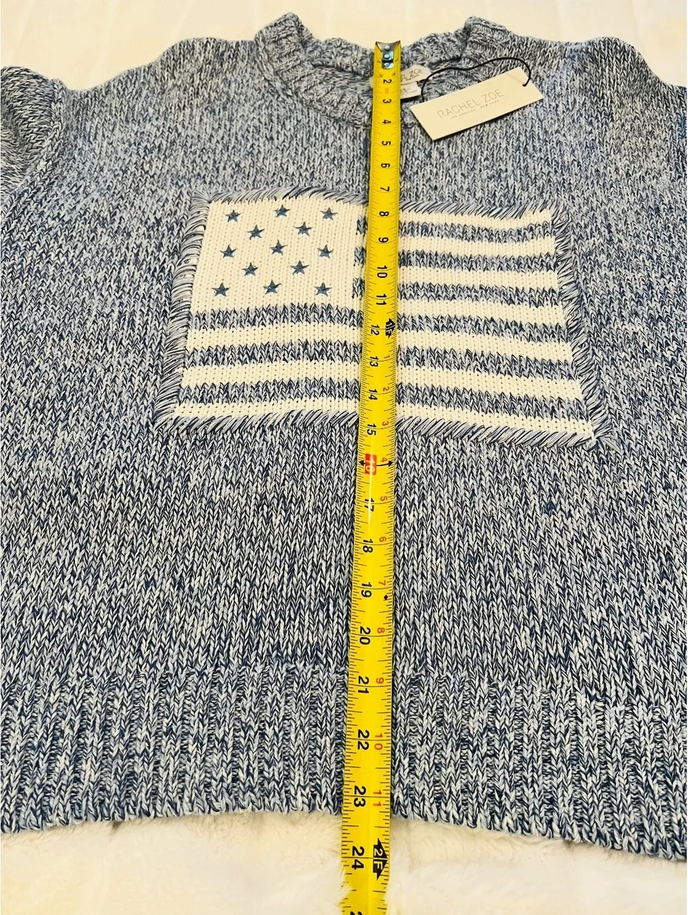 NEW Rachel Zoe Medium Light blue American Flag Sweater